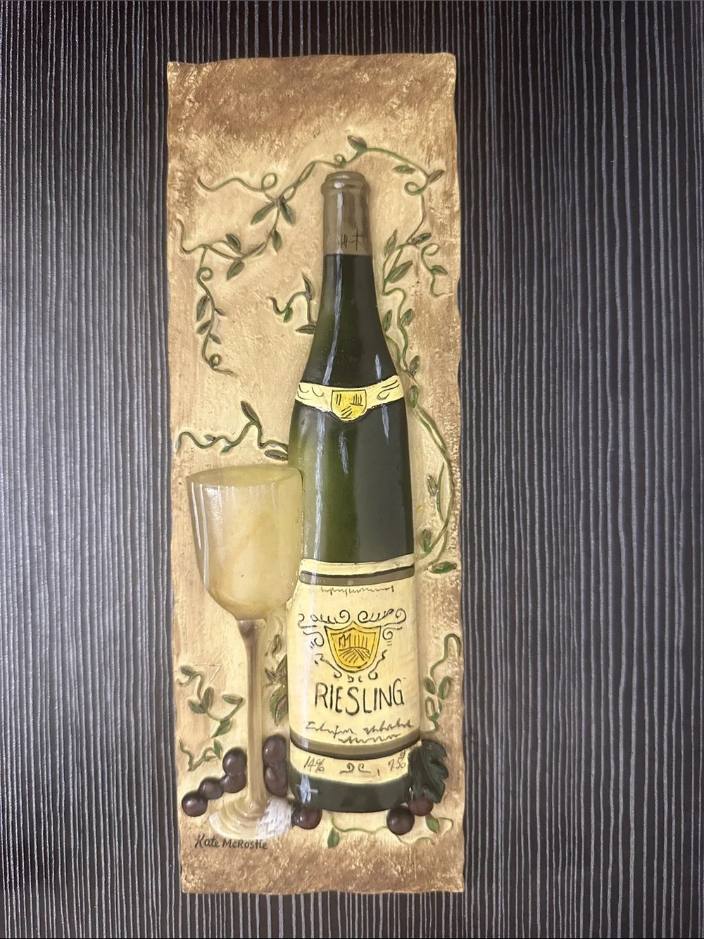 Riesling Wine Bottle Wall Plaque by Kate McRostie